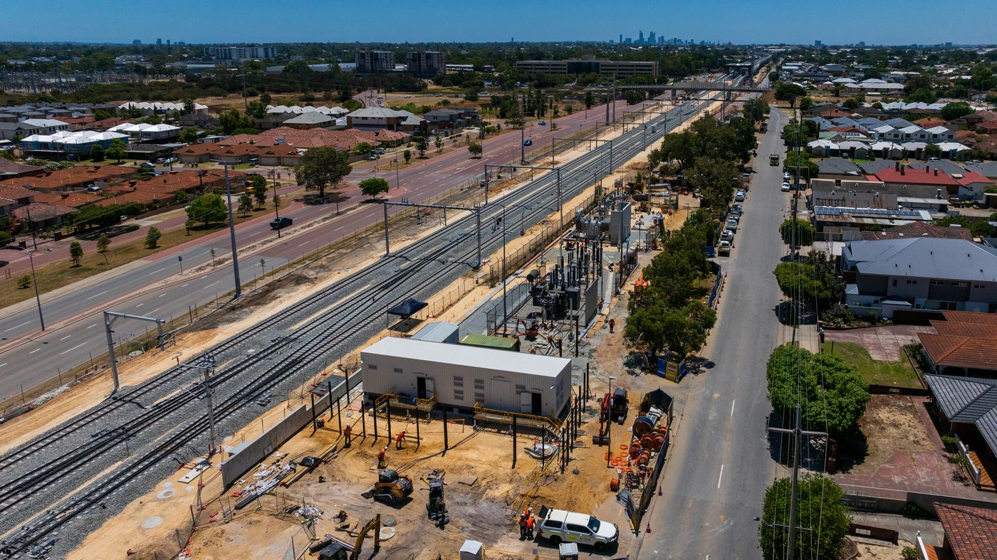 Aerial view of the Beckenham substation site alongside the rail corridor