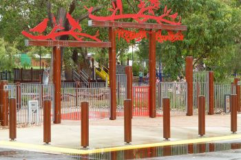 Bollards_with_custom_steel_fencing_and_laser_cut_signage